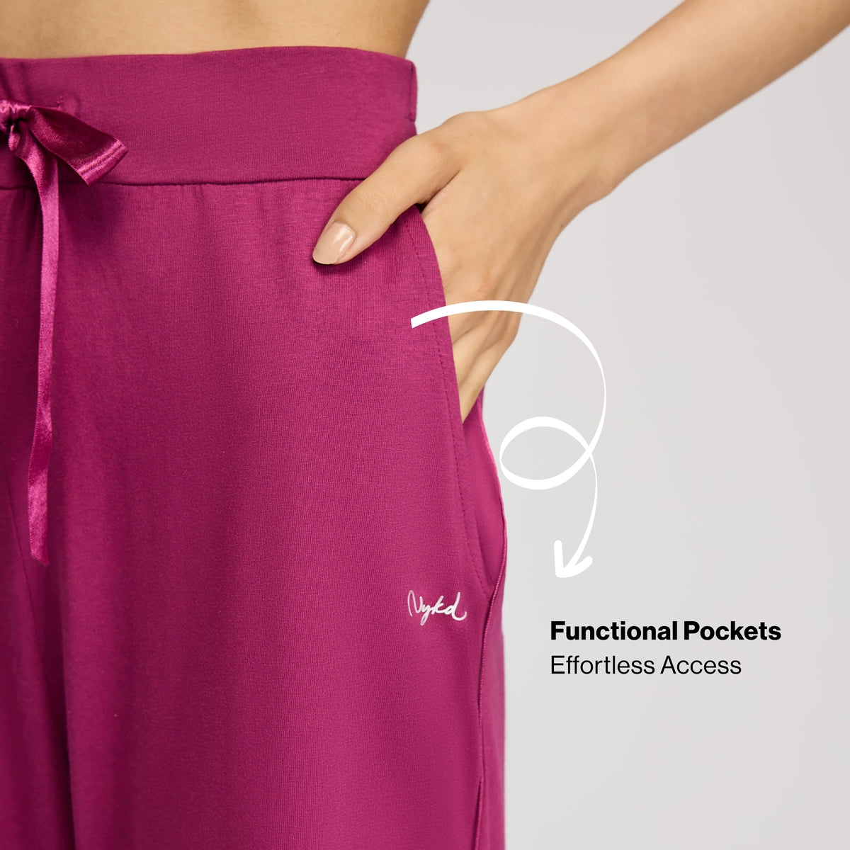 NYKD BY NYKAA BUTTERY SOFT MODAL COTTON PYJAMA WITH CLEAN ELASTICATED WAIST & POCKETS NYS911 Wine