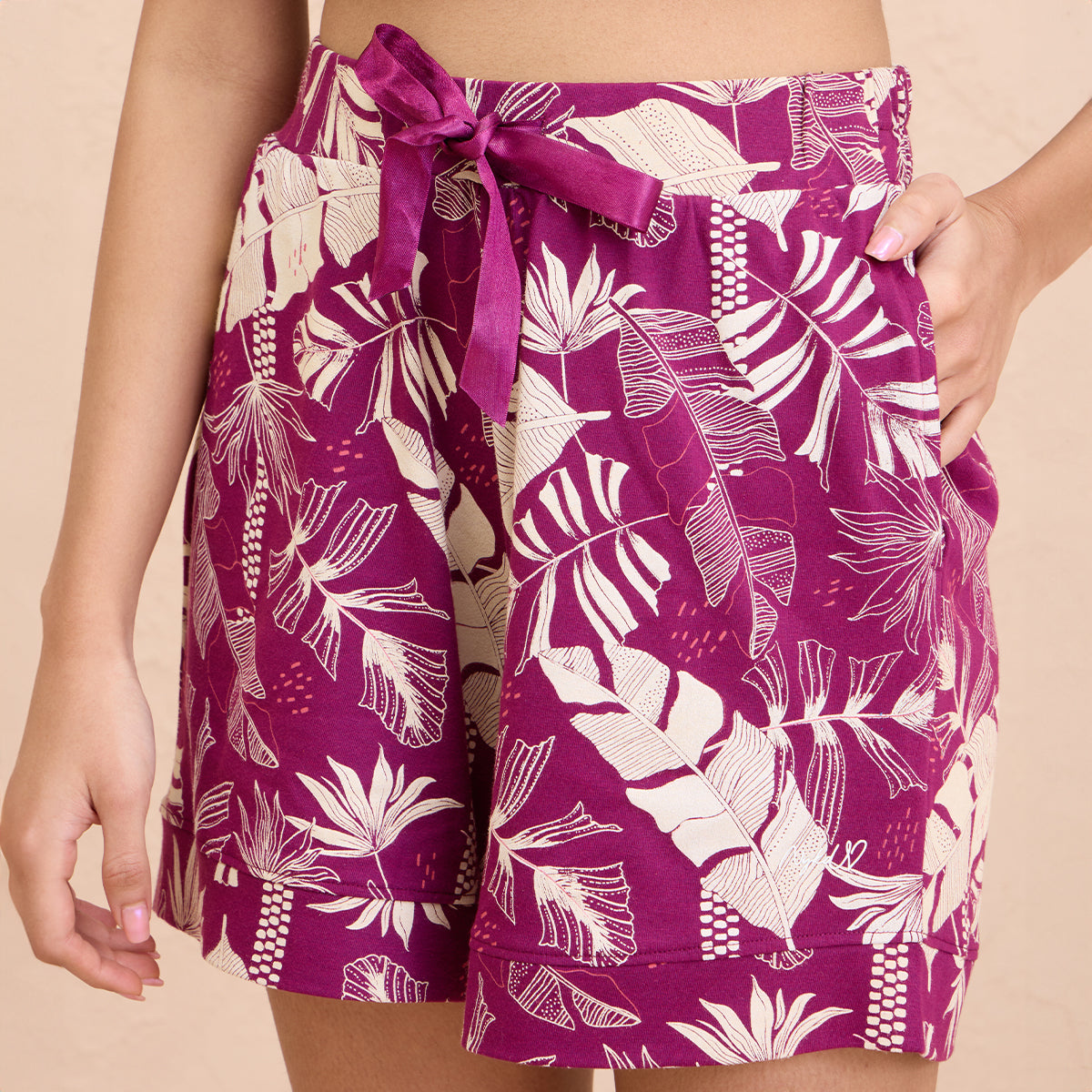 Nykd By Nykaa Summer Essential Super Comfy Cotton-Modal Shorts-NYS912-Wine Banana Leaf