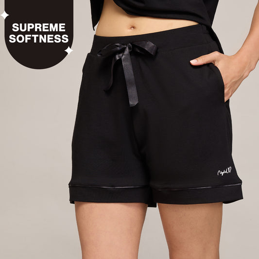 NYKD BY NYKAA BUTTERY SOFT MODAL COTTON SHORTS WITH CLEAN ELASTICATED WAIST & POCKETS NYS912 Black