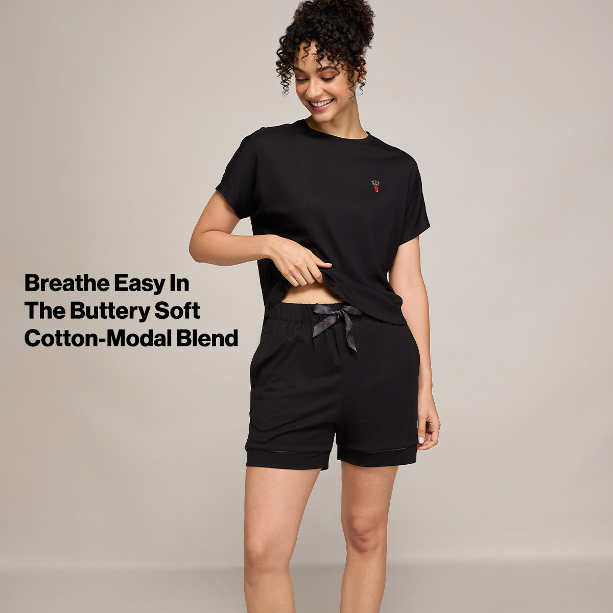 NYKD BY NYKAA BUTTERY SOFT MODAL COTTON SHORTS WITH CLEAN ELASTICATED WAIST & POCKETS NYS912 Black