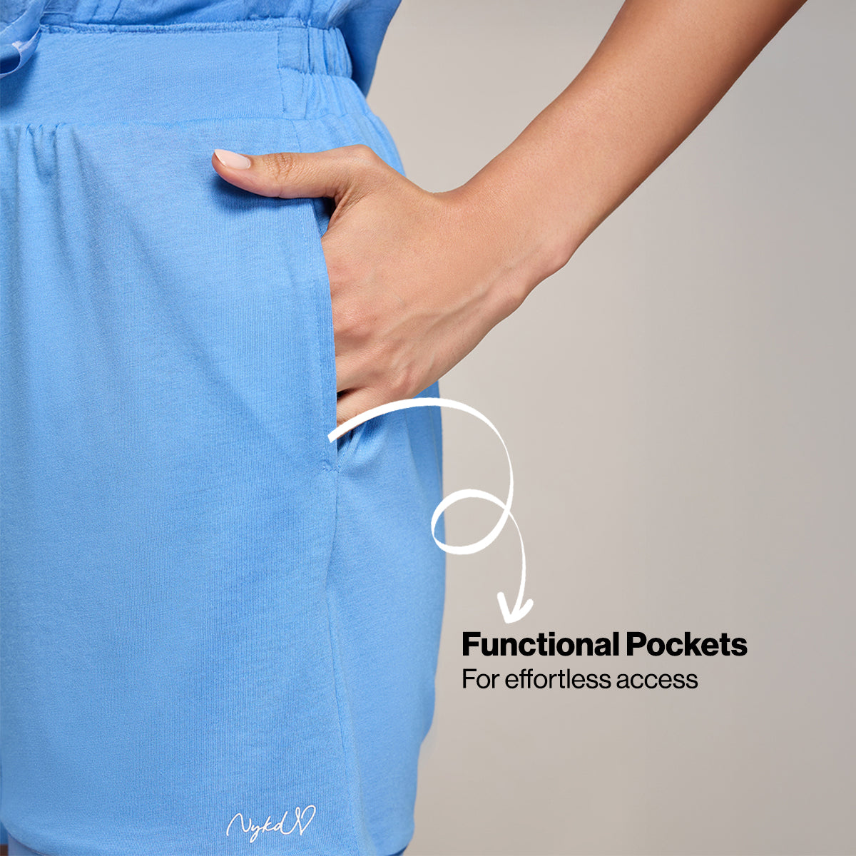 NYKD BY NYKAA BUTTERY SOFT MODAL COTTON SHORTS WITH CLEAN ELASTICATED WAIST & POCKETS NYS912 Light Blue