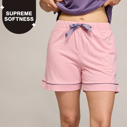 NYKD BY NYKAA BUTTERY SOFT MODAL COTTON SHORTS WITH CLEAN ELASTICATED WAIST & POCKETS NYS912 PINK