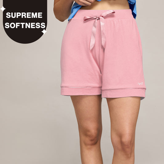 NYKD BY NYKAA BUTTERY SOFT MODAL COTTON SHORTS WITH CLEAN ELASTICATED WAIST & POCKETS NYS912 PINK