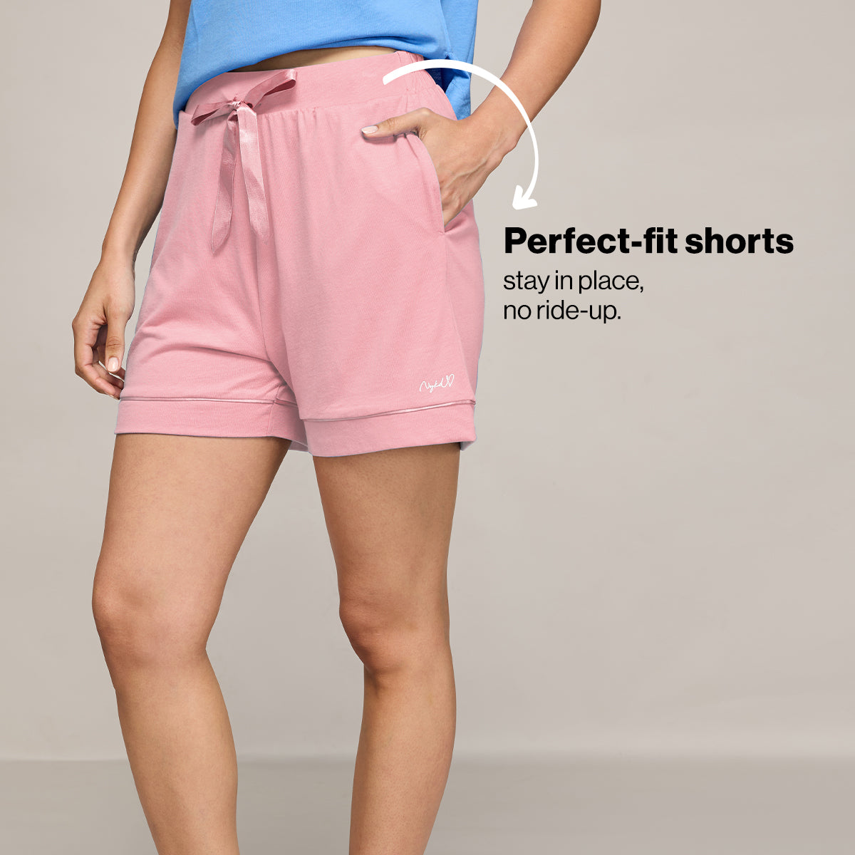 NYKD BY NYKAA BUTTERY SOFT MODAL COTTON SHORTS WITH CLEAN ELASTICATED WAIST & POCKETS NYS912 PINK