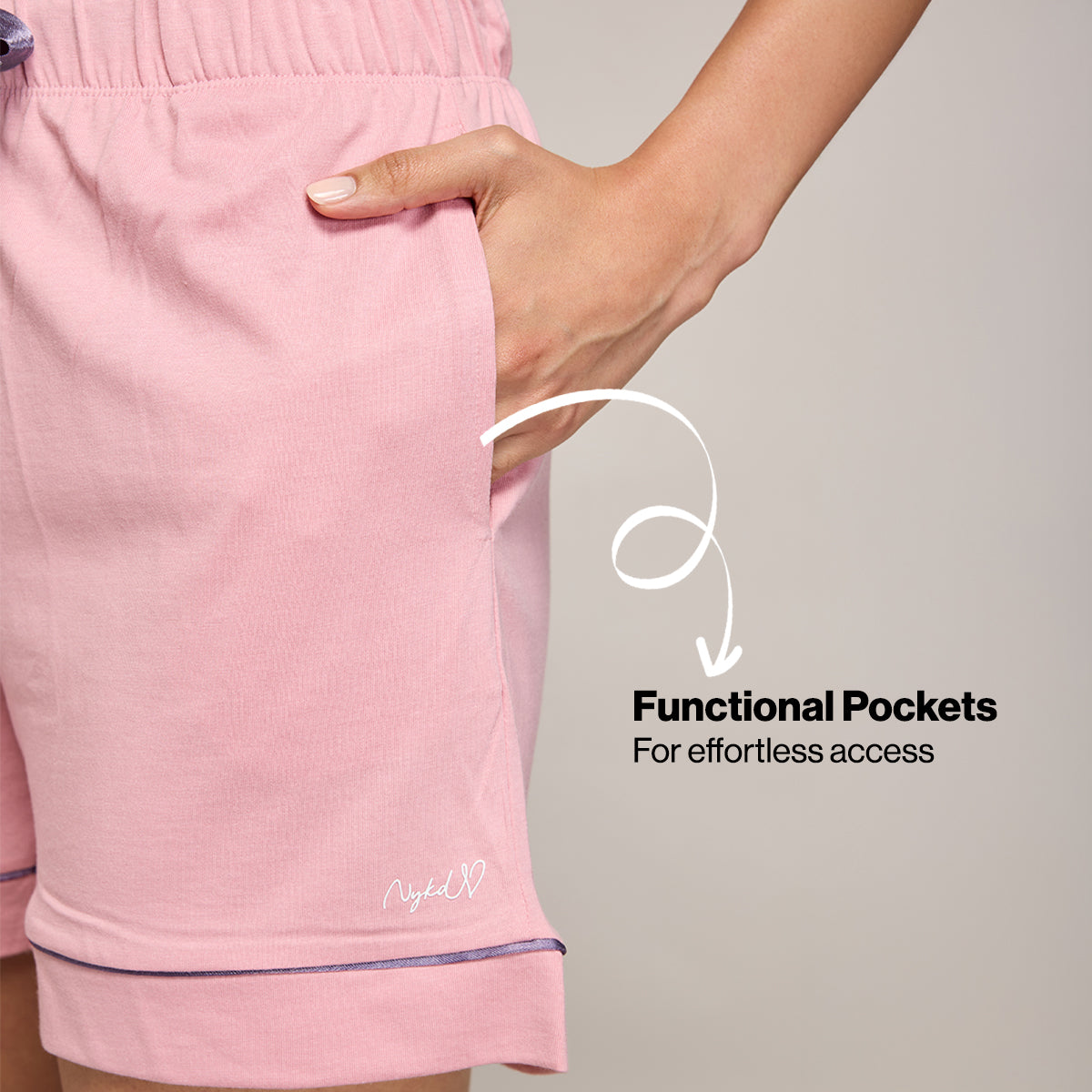 NYKD BY NYKAA BUTTERY SOFT MODAL COTTON SHORTS WITH CLEAN ELASTICATED WAIST & POCKETS NYS912 PINK