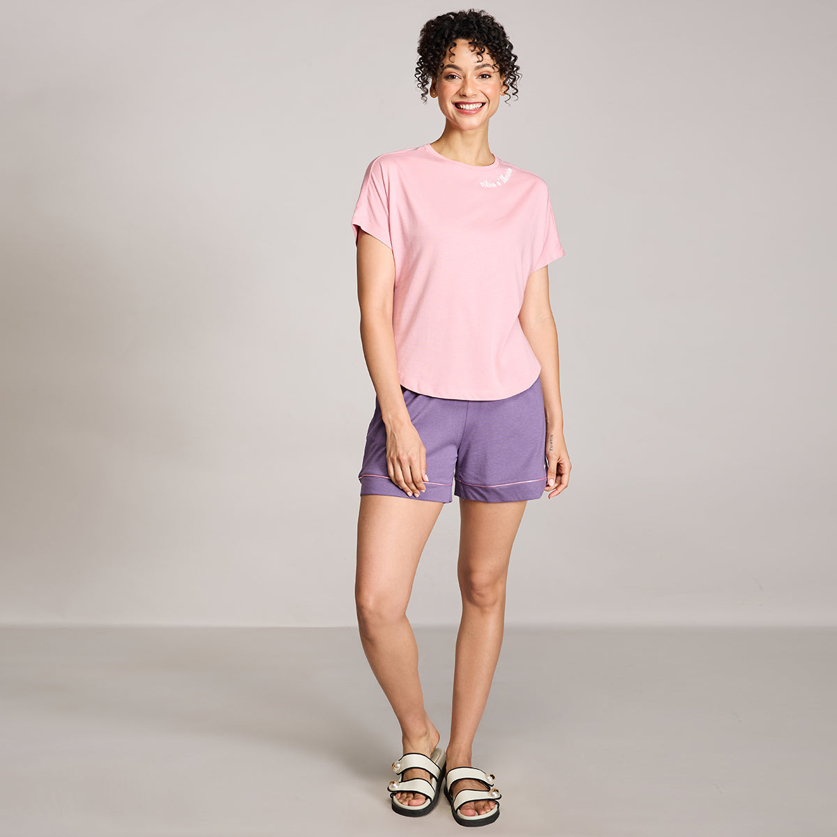 NYKD BY NYKAA BUTTERY SOFT MODAL COTTON SHORTS WITH CLEAN ELASTICATED WAIST & POCKETS NYS912 PURPLE