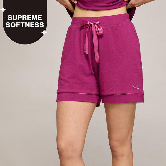 NYKD BY NYKAA BUTTERY SOFT MODAL COTTON SHORTS WITH CLEAN ELASTICATED WAIST & POCKETS NYS912 Wine