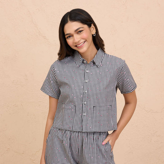 Nykd By Nykaa Super Comfy Relax Fit Cotton Boxy Shirt-NYS913-Black and white