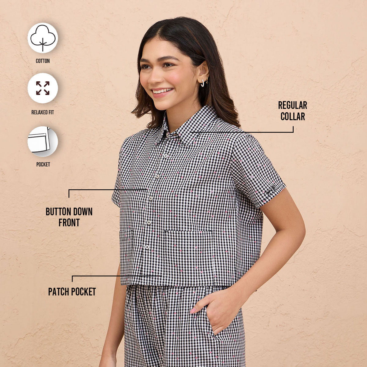 Nykd By Nykaa Super Comfy Relax Fit Cotton Boxy Shirt-NYS913-Black and white