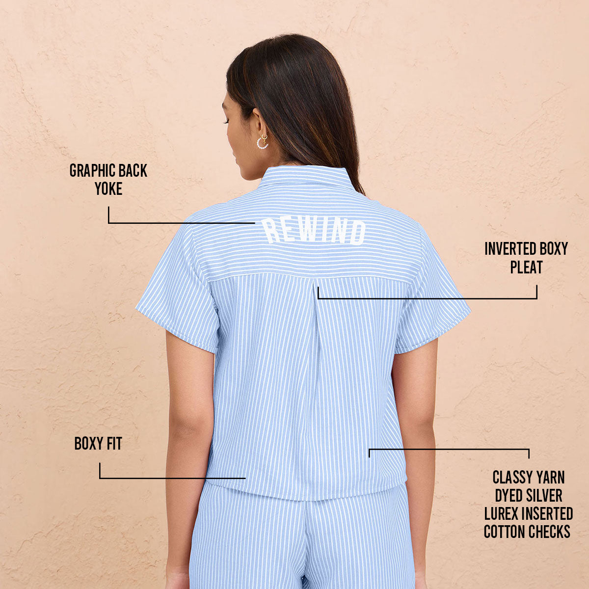 Nykd By Nykaa Super Comfy Relax Fit Cotton Boxy Shirt-NYS913-Blue Stripe