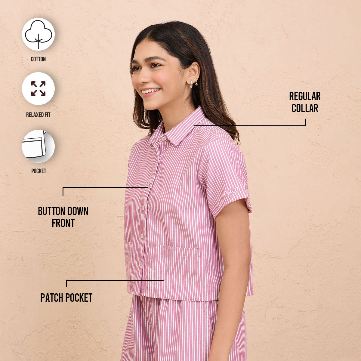 Nykd By Nykaa Super Comfy Relax Fit Cotton Boxy Shirt-NYS913-Grape stripe