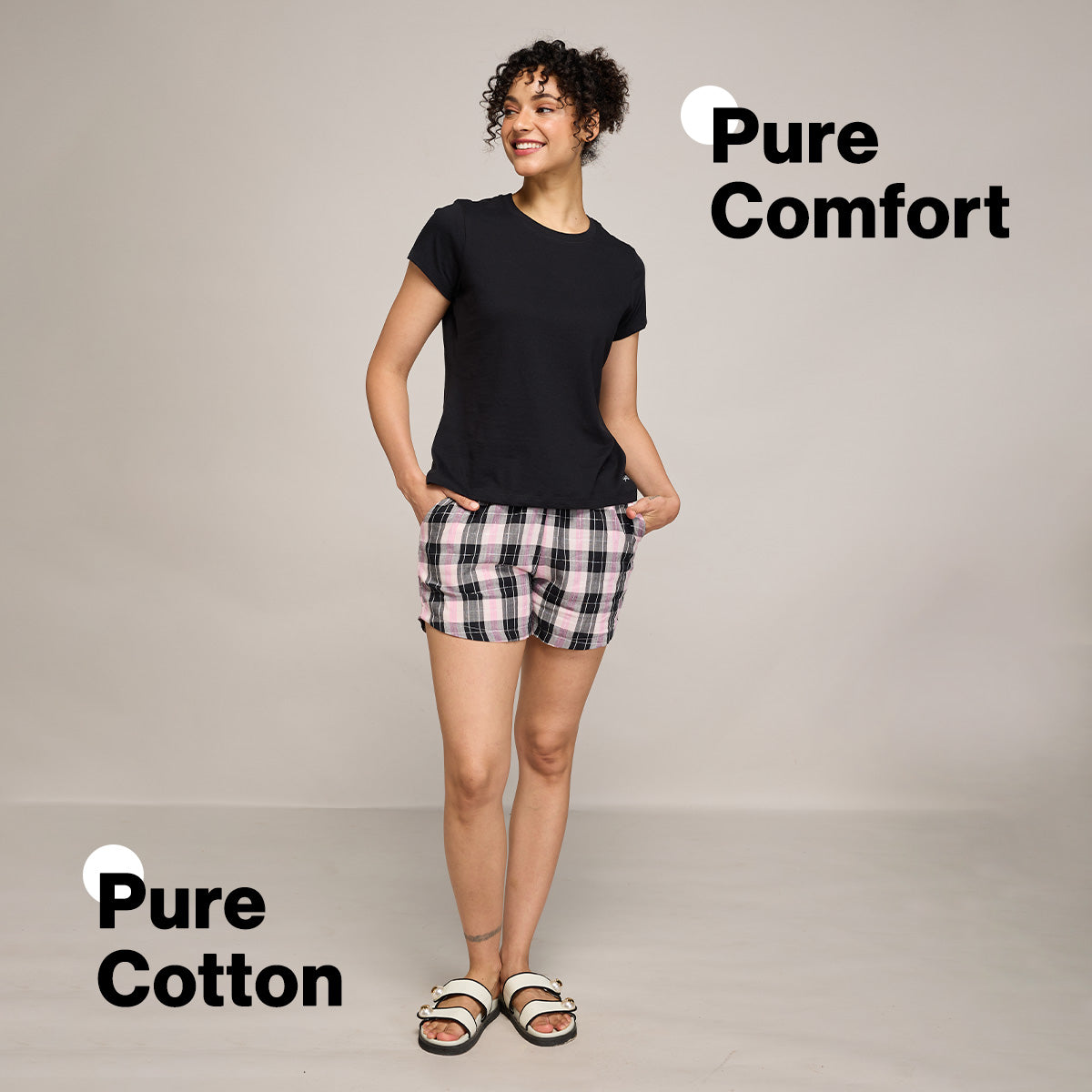 Nykd By Nykaa Essential Cotton Shorts With Pockets & Adjustable Waist Nys914 Black Pink Check