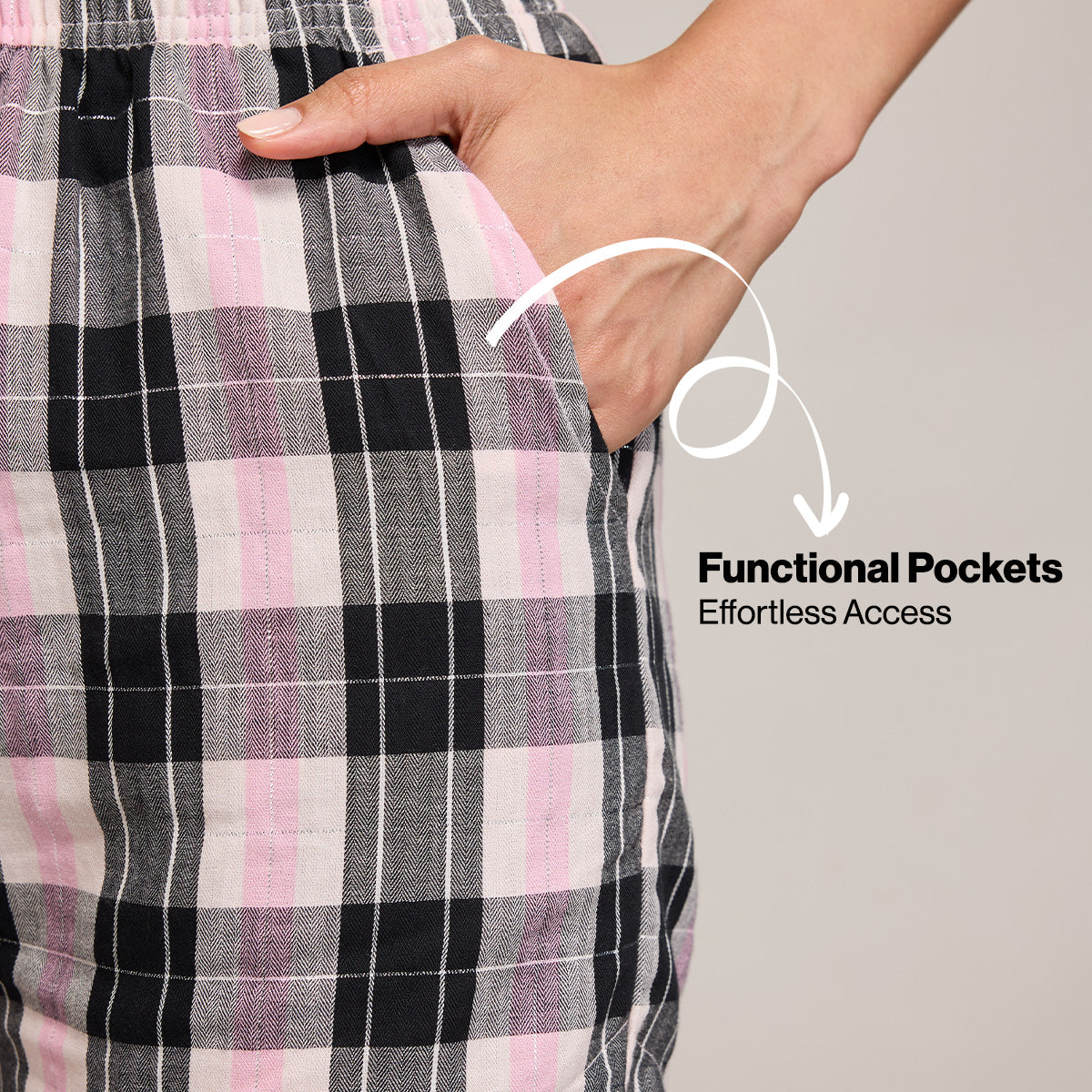 Nykd By Nykaa Essential Cotton Shorts With Pockets & Adjustable Waist Nys914 Black Pink Check