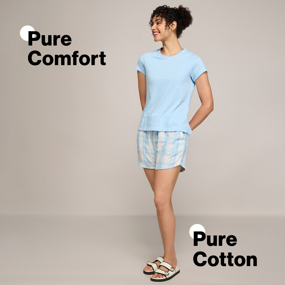 Nykd By Nykaa Essential Cotton Shorts With Pockets & Adjustable Waist Nys914 Blue Peach Check