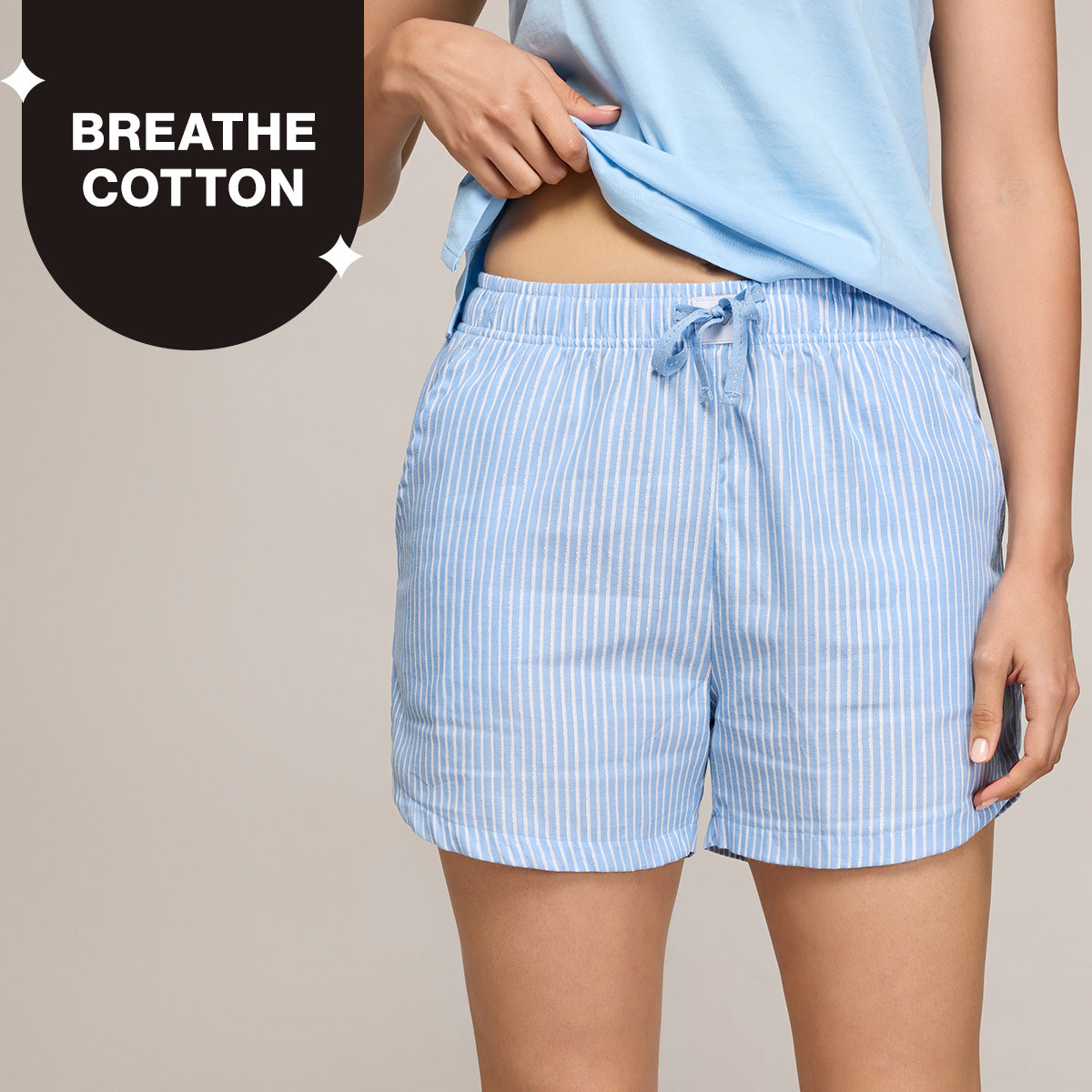 Comfy Cotton Shorts in Relax Fit-NYS914-Blue Stripe