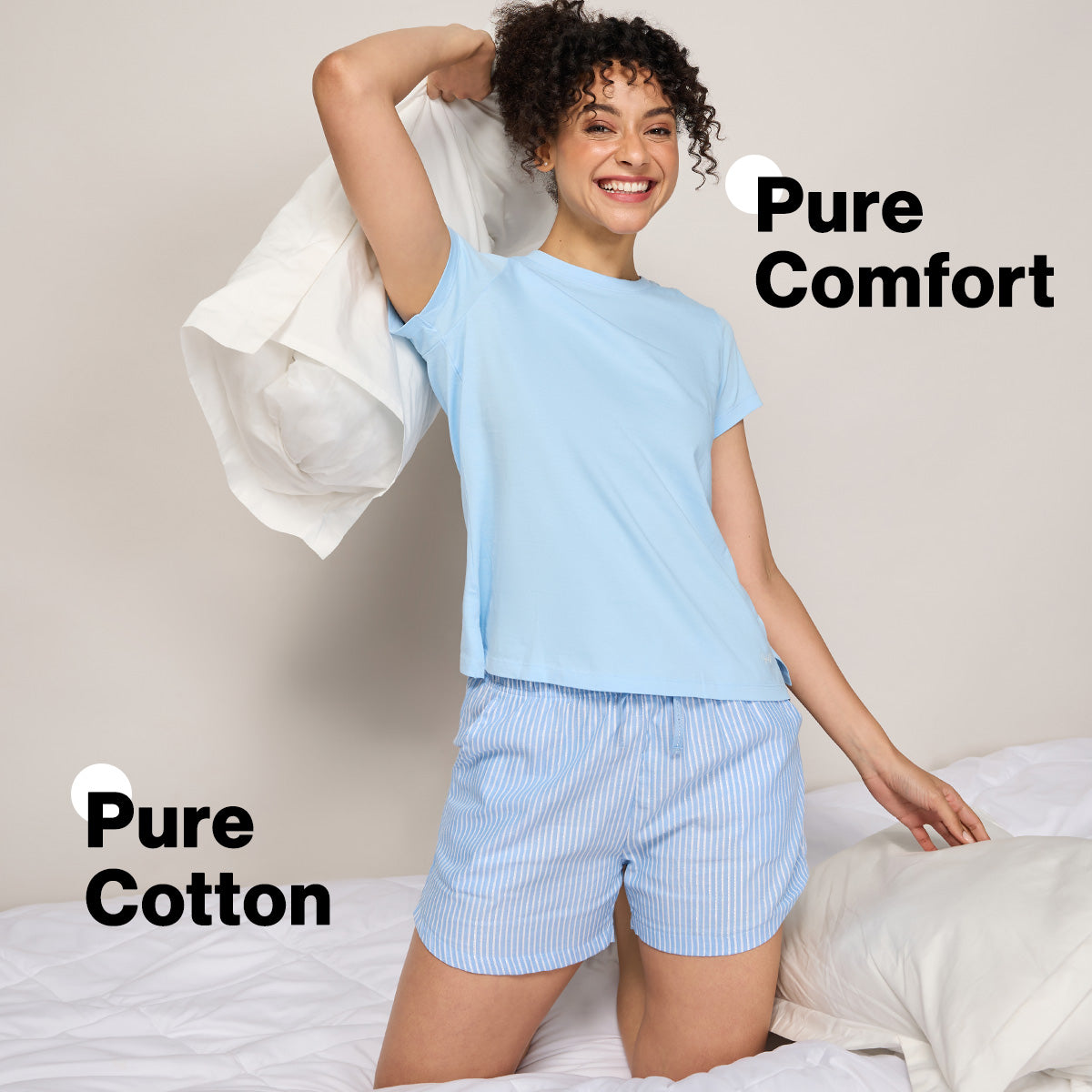 Comfy Cotton Shorts in Relax Fit-NYS914-Blue Stripe