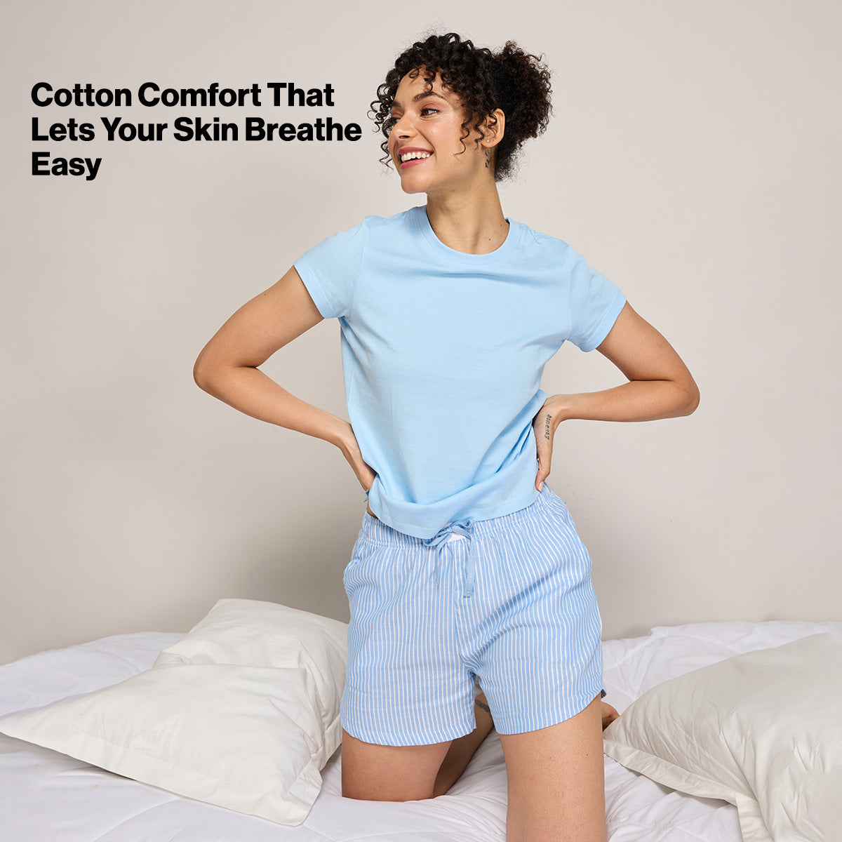 Comfy Cotton Shorts in Relax Fit-NYS914-Blue Stripe