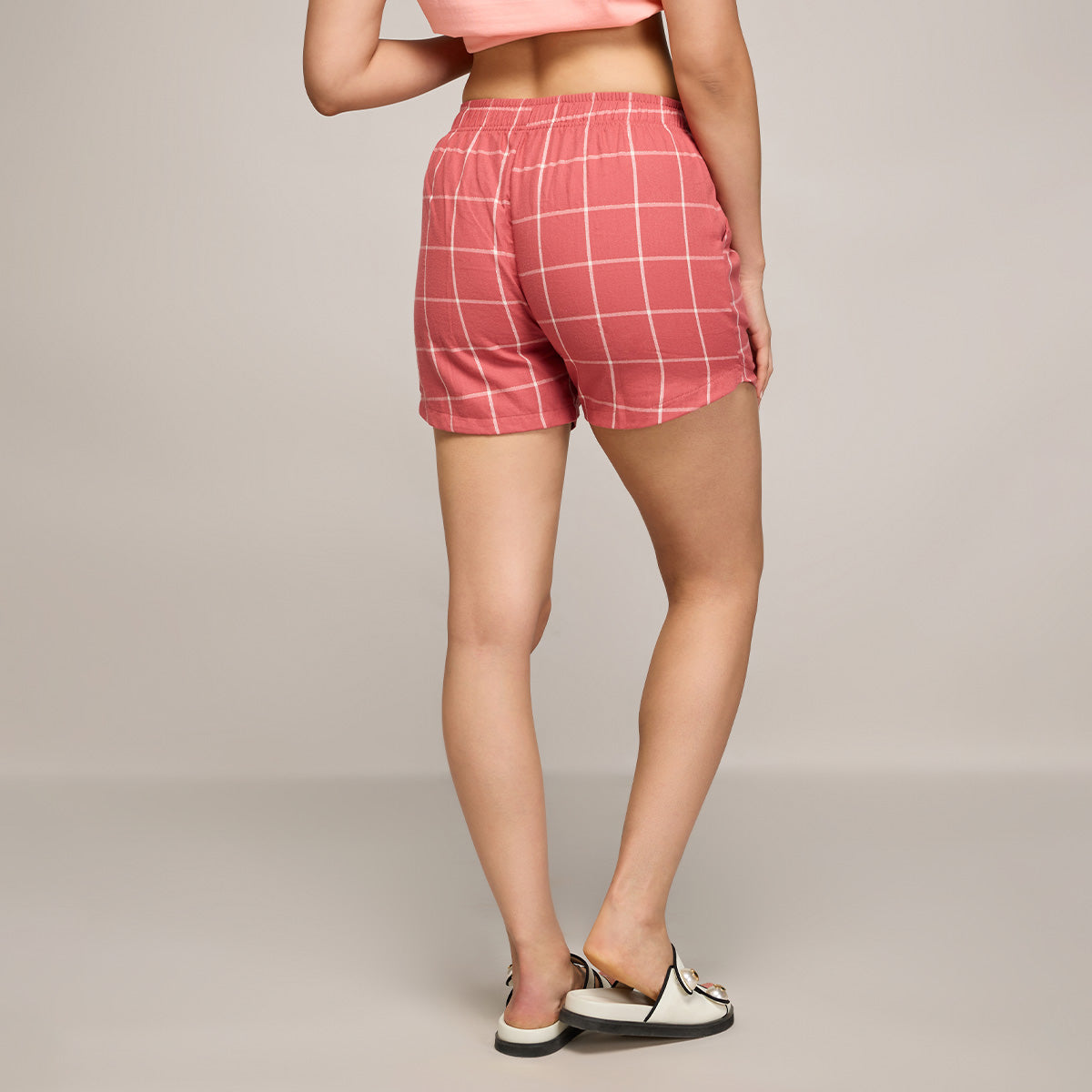 Nykd By Nykaa Essential Cotton Shorts With Pockets & Adjustable Waist Nys914 Brick Check