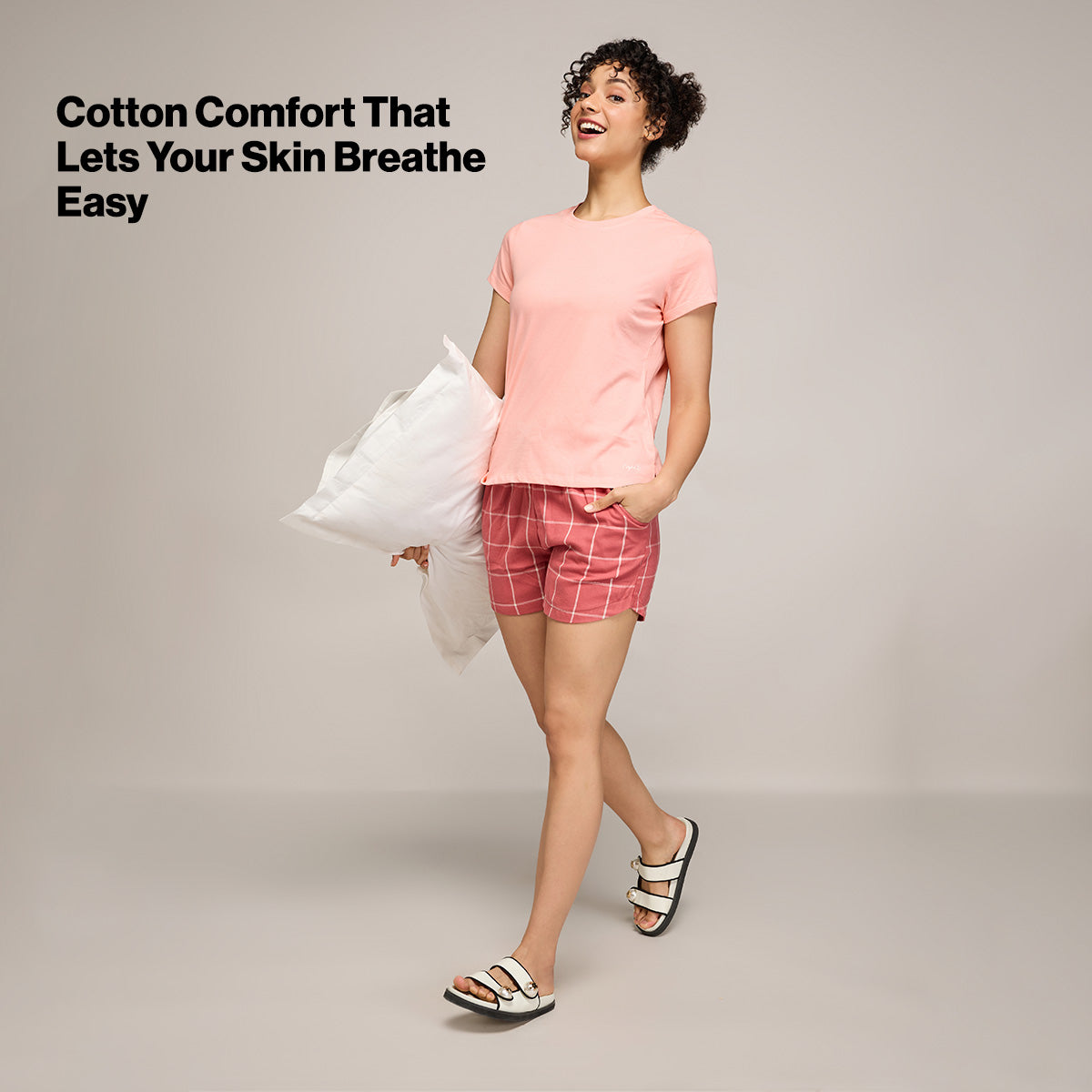 Nykd By Nykaa Essential Cotton Shorts With Pockets & Adjustable Waist Nys914 Brick Check