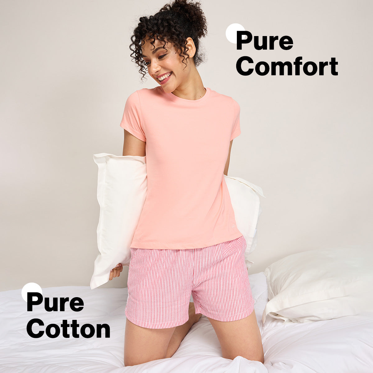 Nykd By Nykaa Essential Cotton Shorts With Pockets & Adjustable Waist Nys914 Coral Stripe