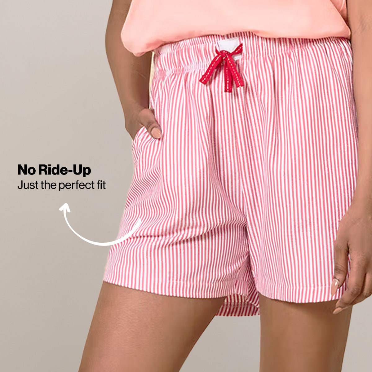 Nykd By Nykaa Essential Cotton Shorts With Pockets & Adjustable Waist Nys914 Coral Stripe