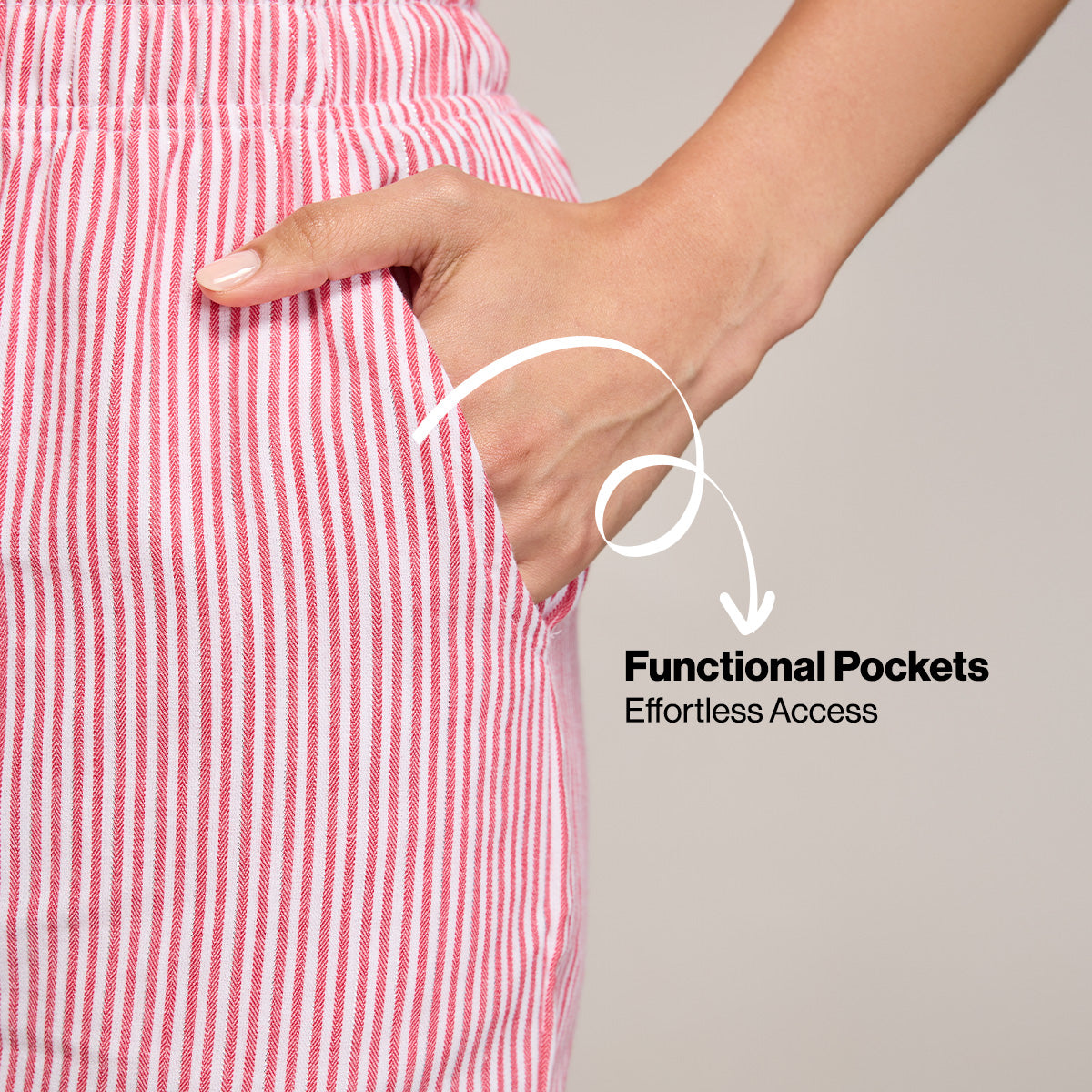 Nykd By Nykaa Essential Cotton Shorts With Pockets & Adjustable Waist Nys914 Coral Stripe