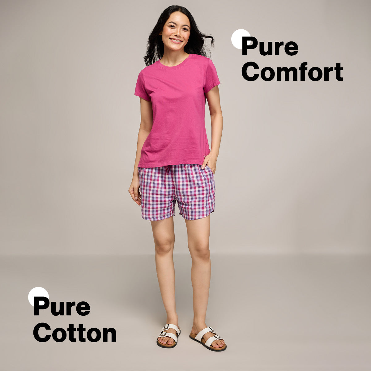 Nykd By Nykaa Essential Cotton Shorts With Pockets & Adjustable Waist Nys914 Grape Check
