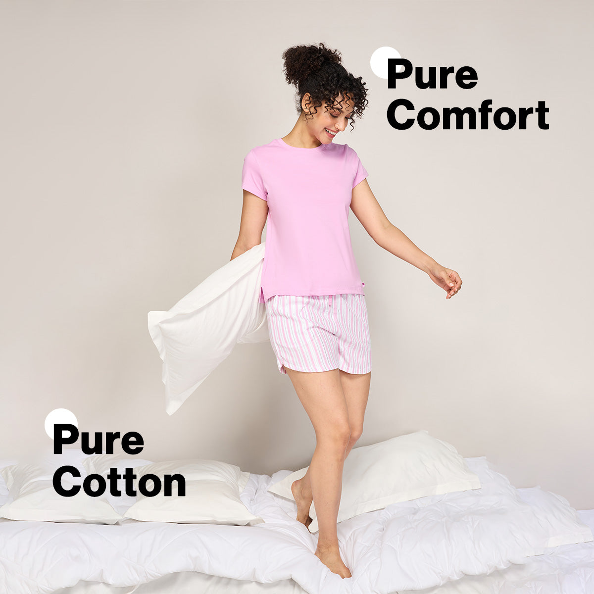 Nykd By Nykaa Essential Cotton Shorts With Pockets & Adjustable Waist Nys914 Pink Lurex Stripe