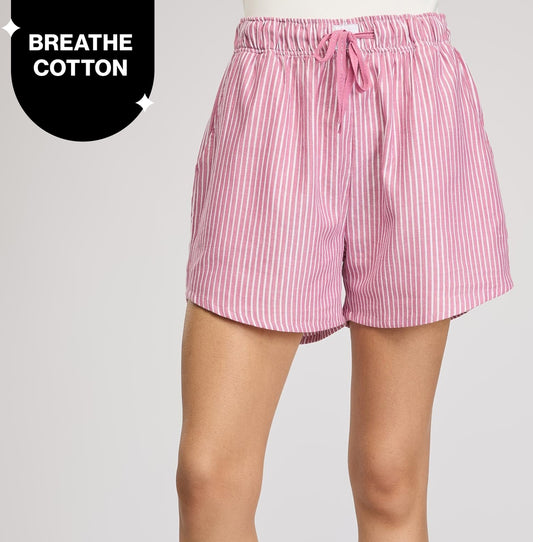 Comfy Cotton Shorts in Relax Fit-NYS914-Grape Stripe