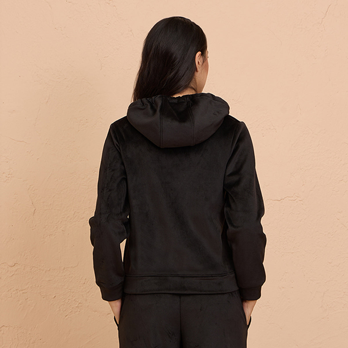 Velour Hooded Jacket in Super Soft Luxe Texture - NYS918 -Black