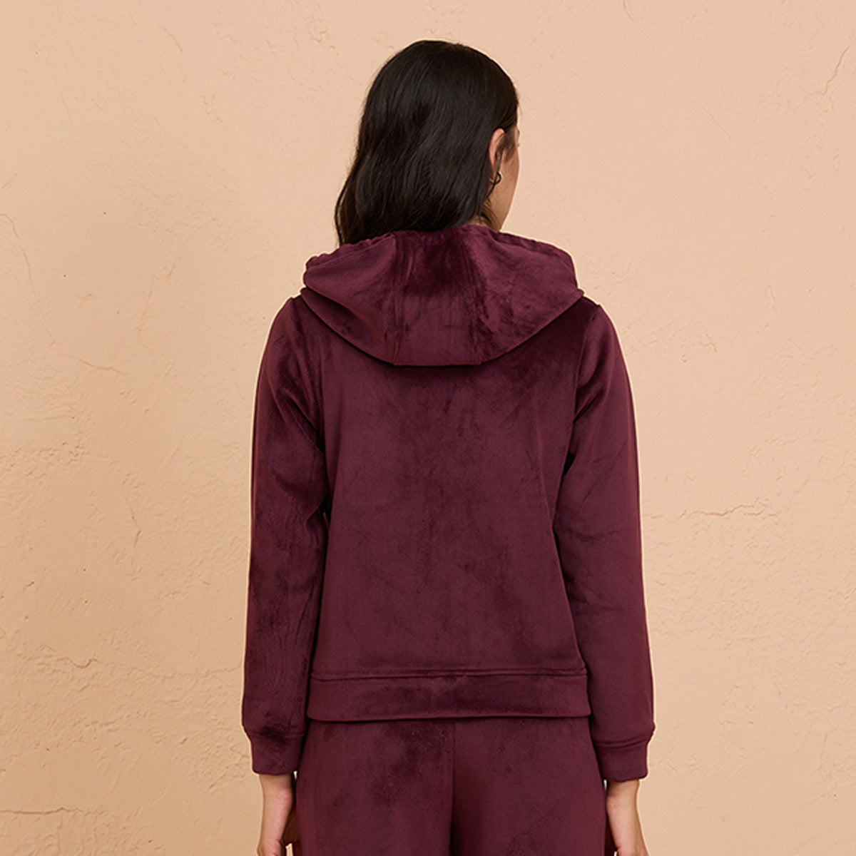 Velour Hooded Jacket in Super Soft Luxe Texture - NYS918 - Wine