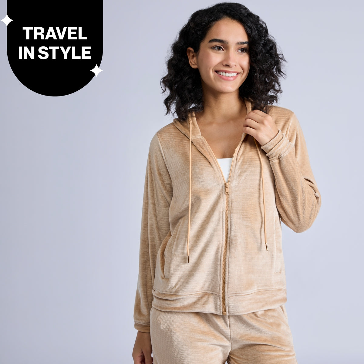 Nykd By Nykaa Cozy Textured Velour Hooded Jacket With Super Soft Brushed Inner Nys918 Beige