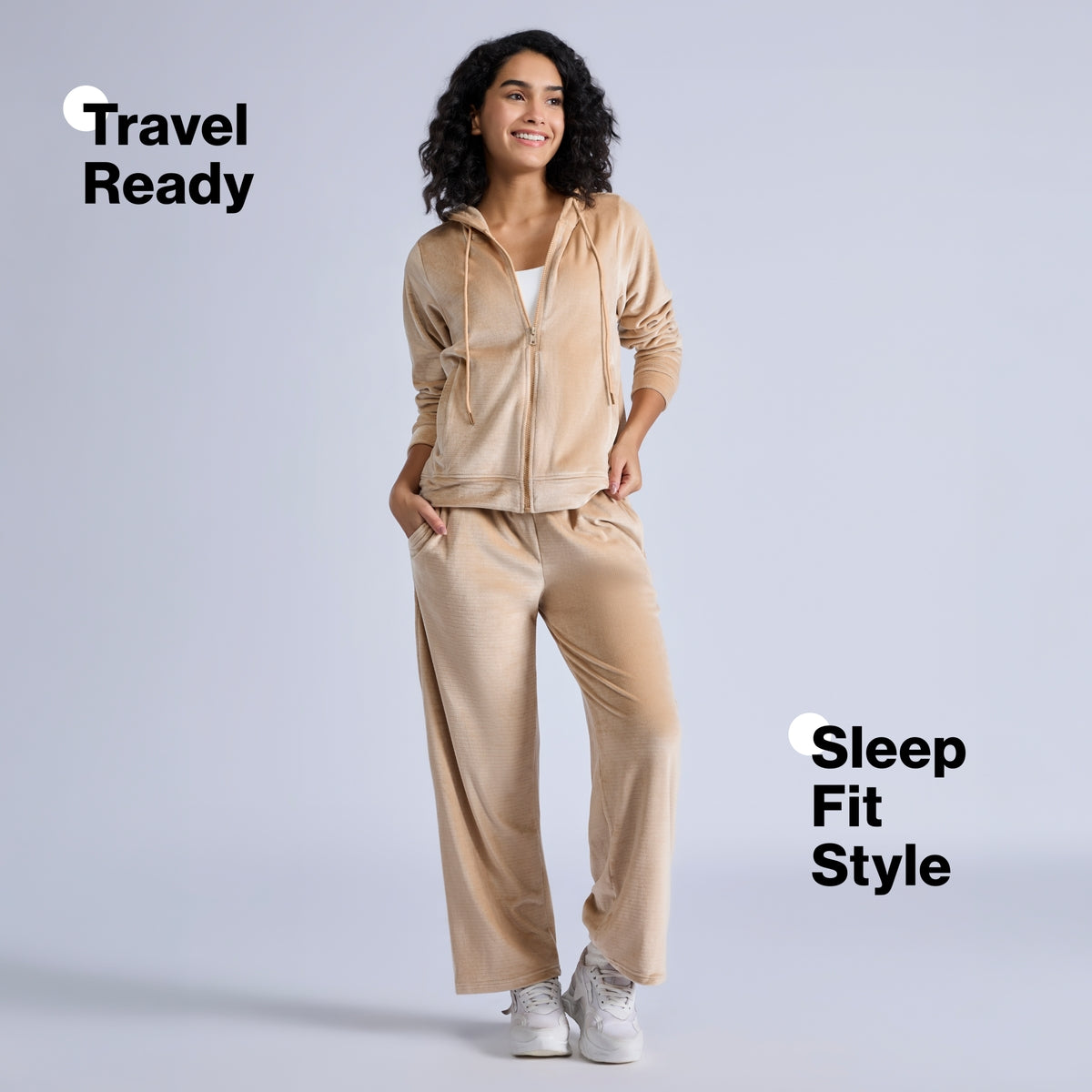 Nykd By Nykaa Cozy Textured Velour Hooded Jacket With Super Soft Brushed Inner Nys918 Beige
