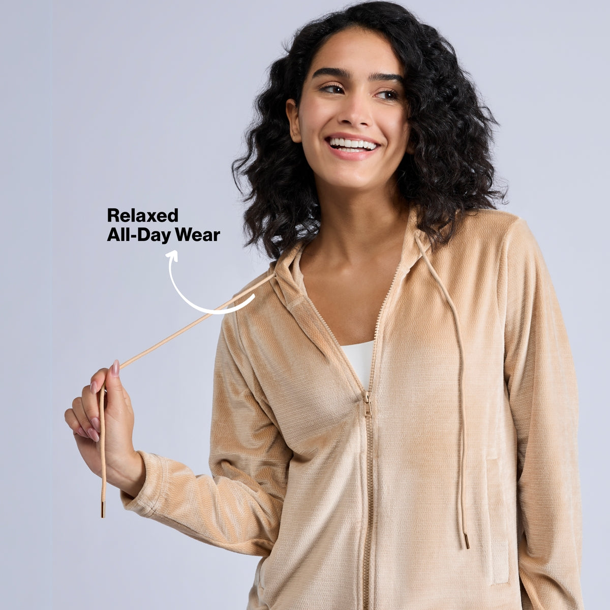 Nykd By Nykaa Cozy Textured Velour Hooded Jacket With Super Soft Brushed Inner Nys918 Beige