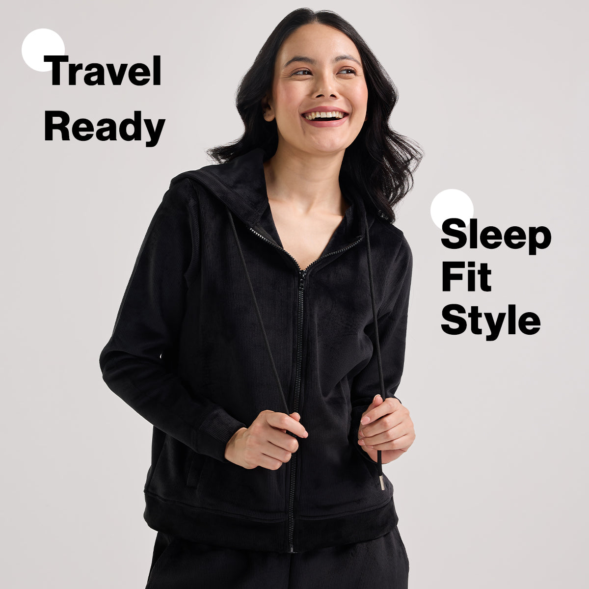 Velour Hooded Jacket in Super Soft Luxe Texture-NYS918-Black