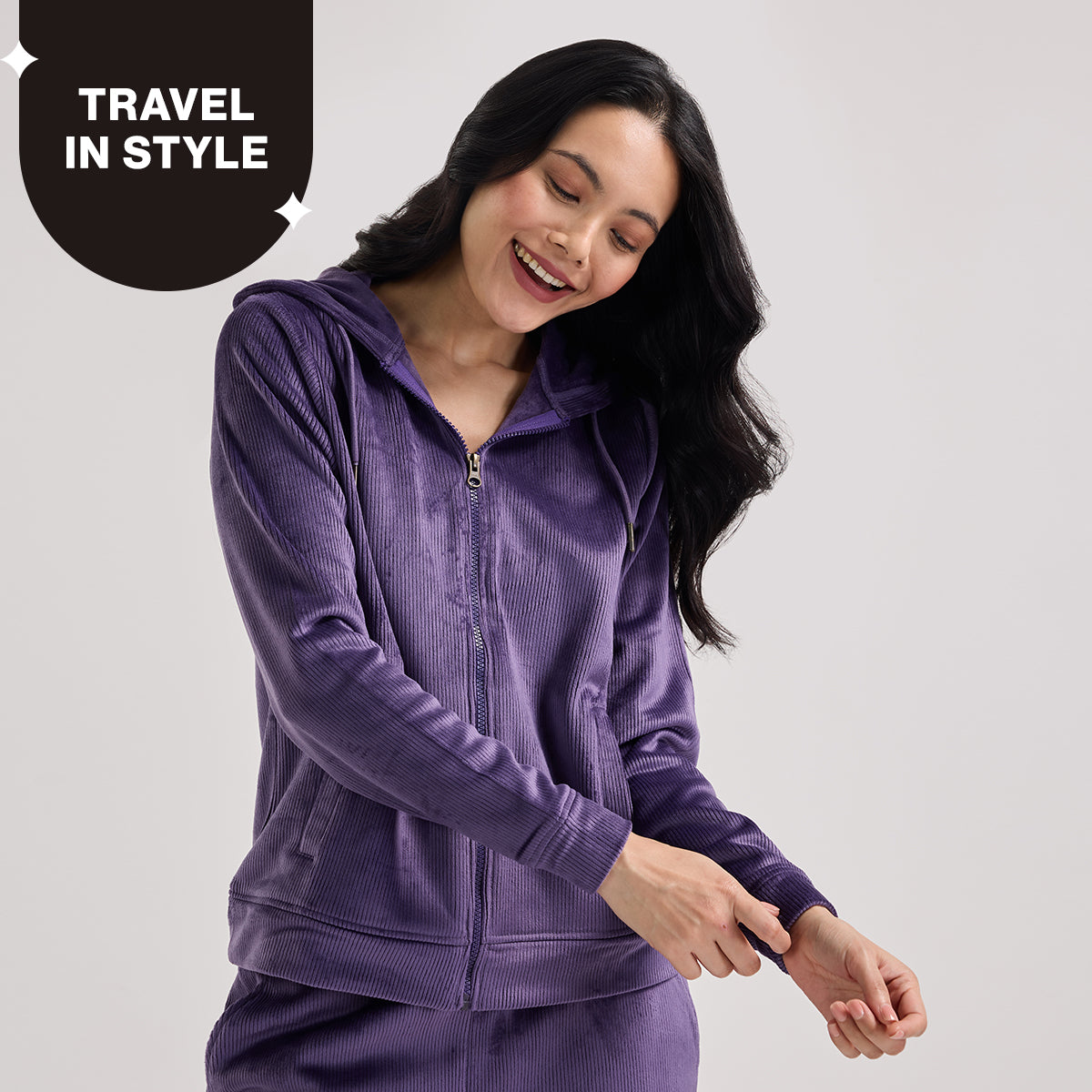Nykd by Nykaa Velour Hug Hooded Jacket for Women–Soft Winter Wear NYS918-Purple