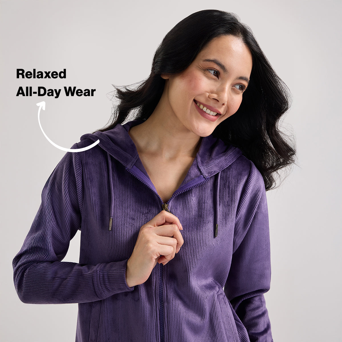 Nykd by Nykaa Velour Hug Hooded Jacket for Women–Soft Winter Wear NYS918-Purple