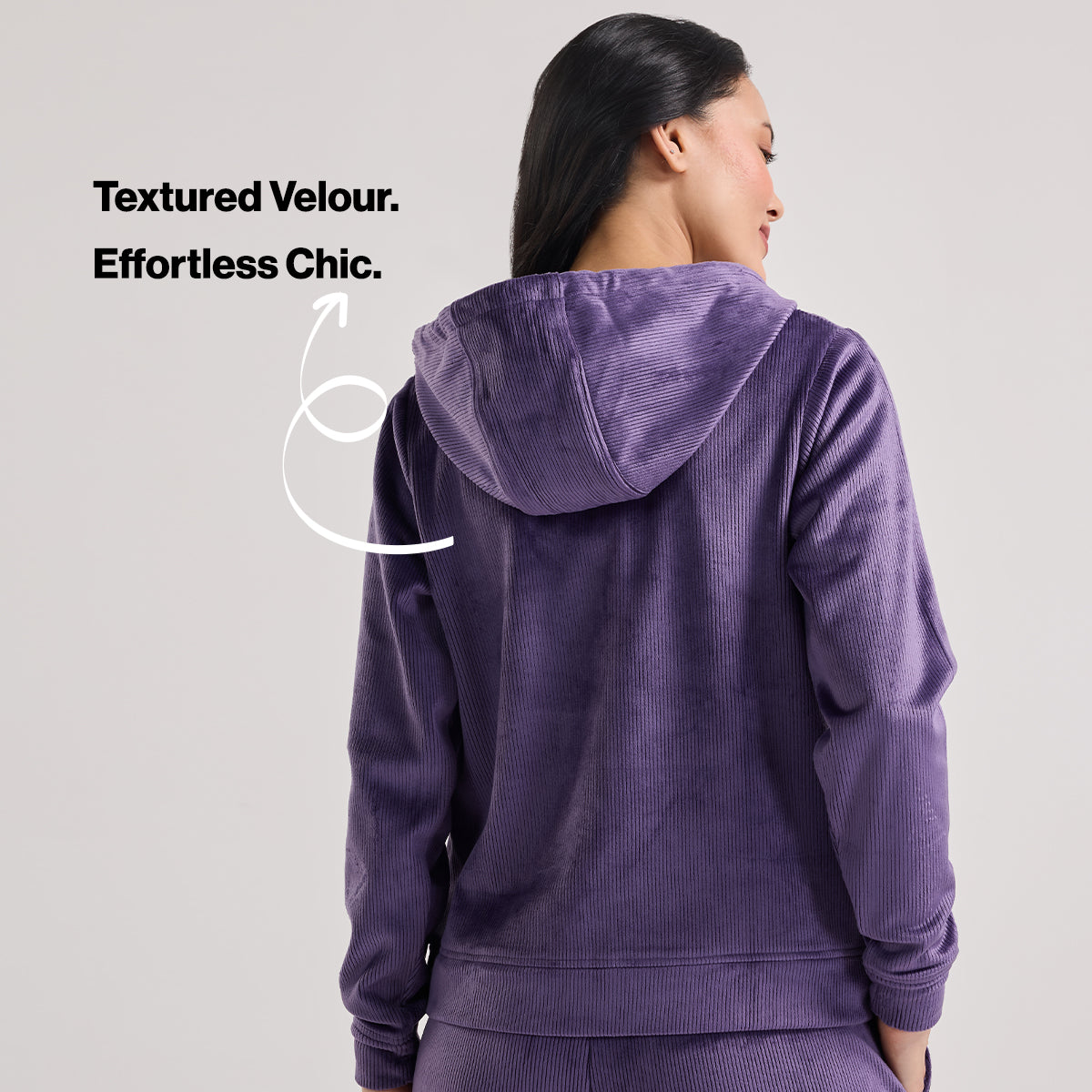 Nykd by Nykaa Velour Hug Hooded Jacket for Women–Soft Winter Wear NYS918-Purple