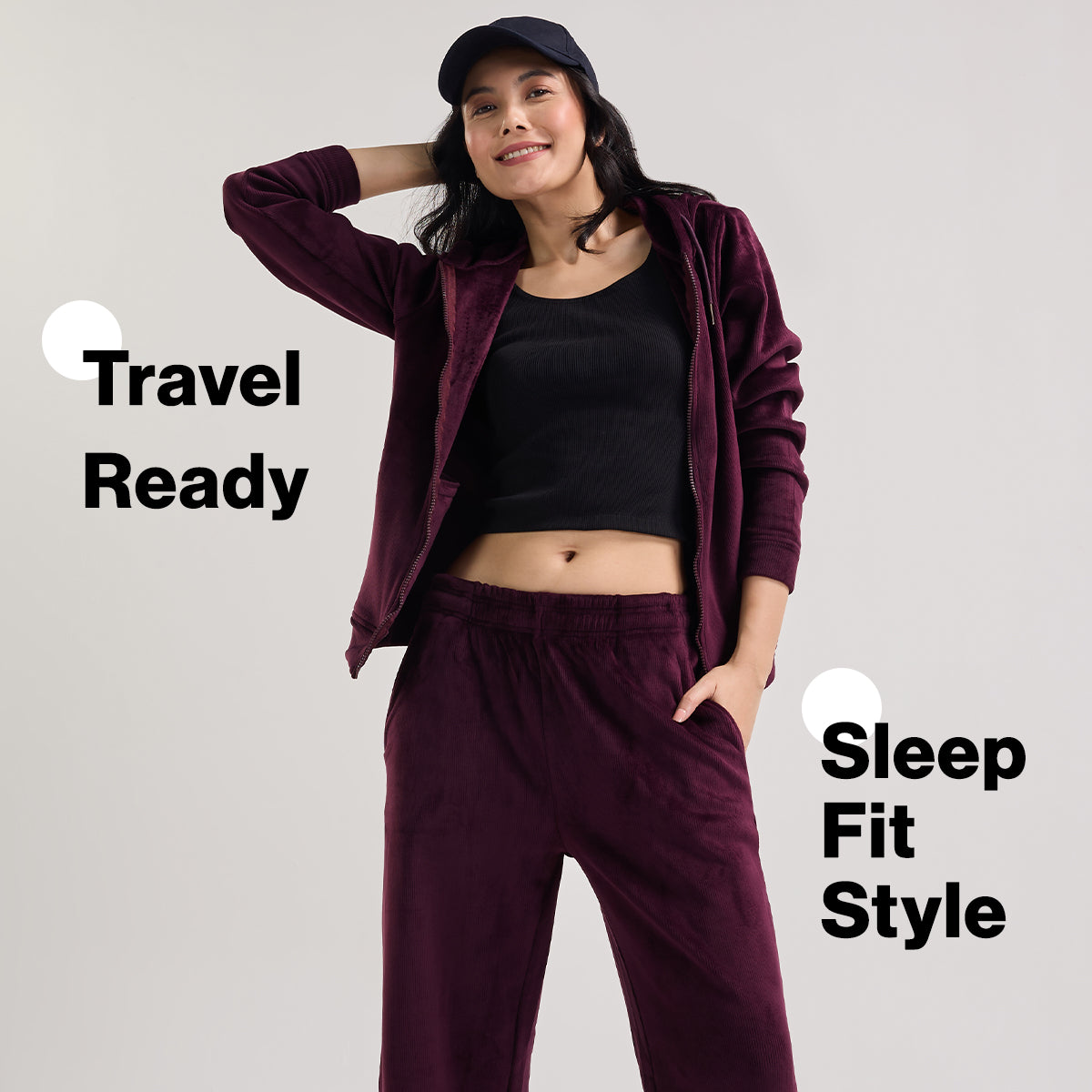 Velour Hooded Jacket in Super Soft Luxe Texture-NYS918-Wine