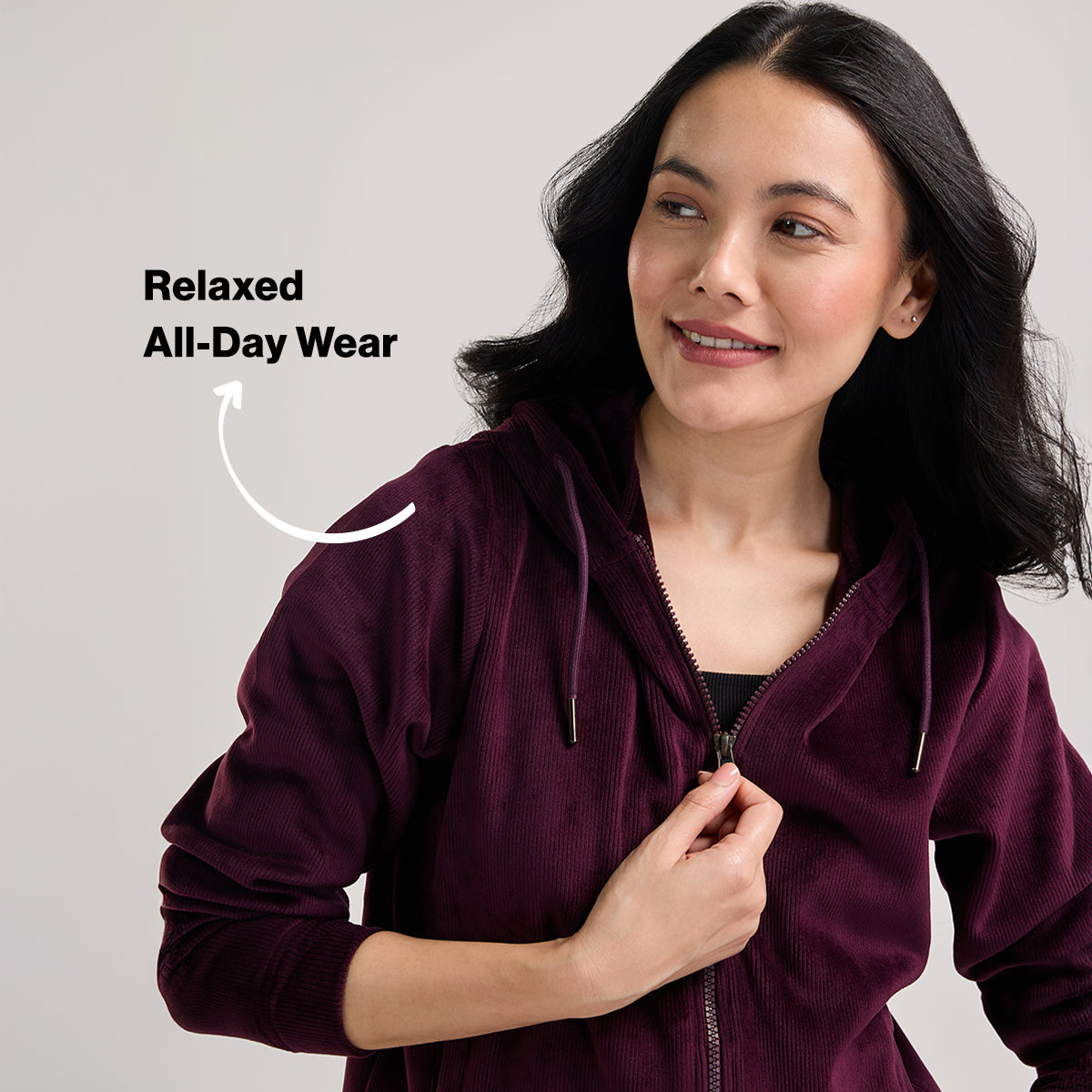 Velour Hooded Jacket in Super Soft Luxe Texture-NYS918-Wine