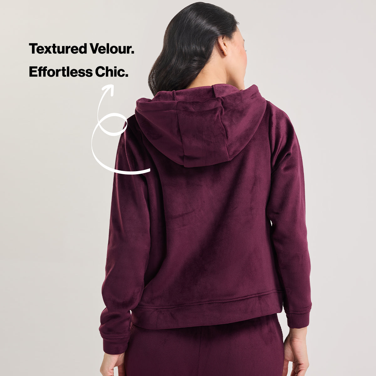 Velour Hooded Jacket in Super Soft Luxe Texture-NYS918-Wine