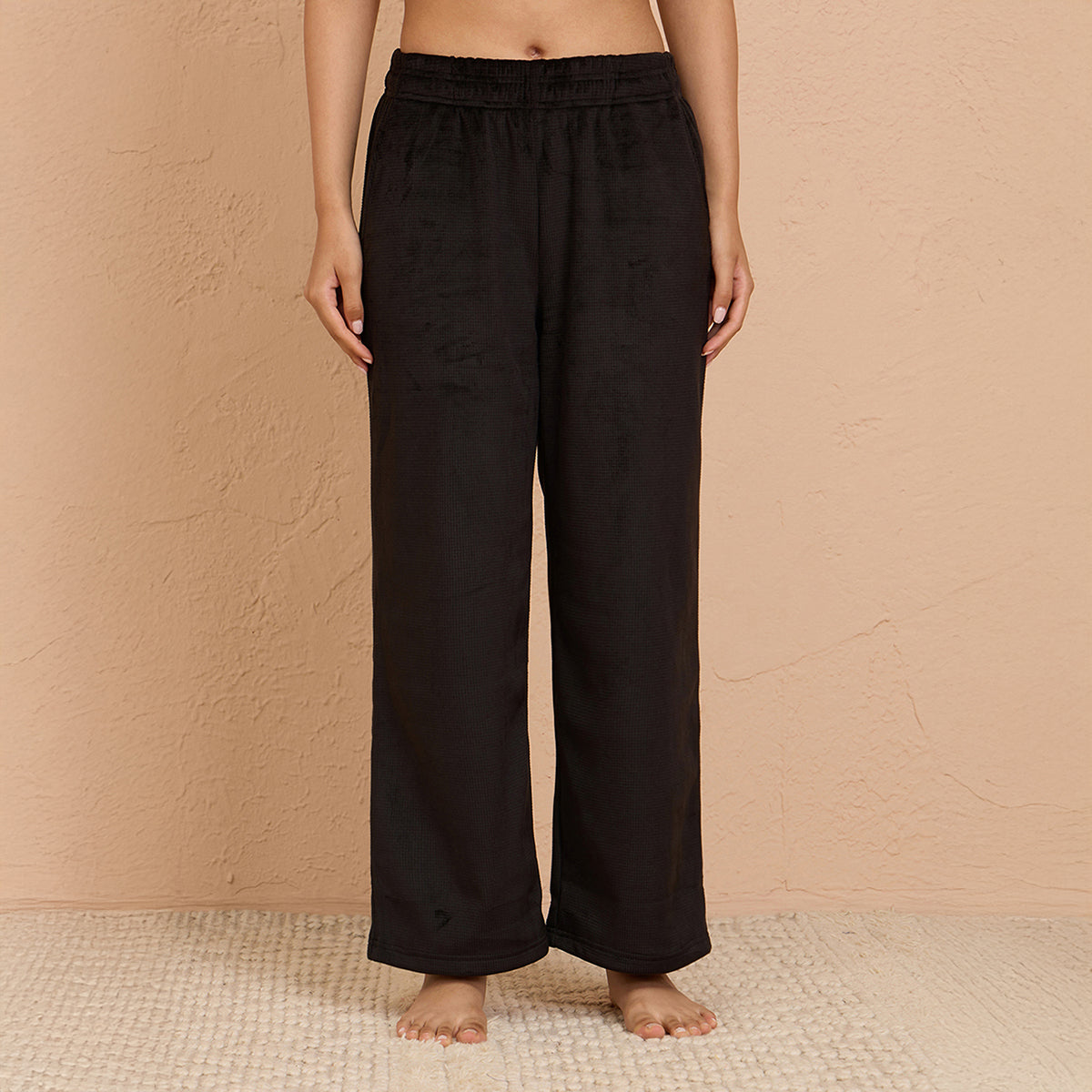 Velour Flared Pants in Super Soft Luxe Texture -NYS919-Black