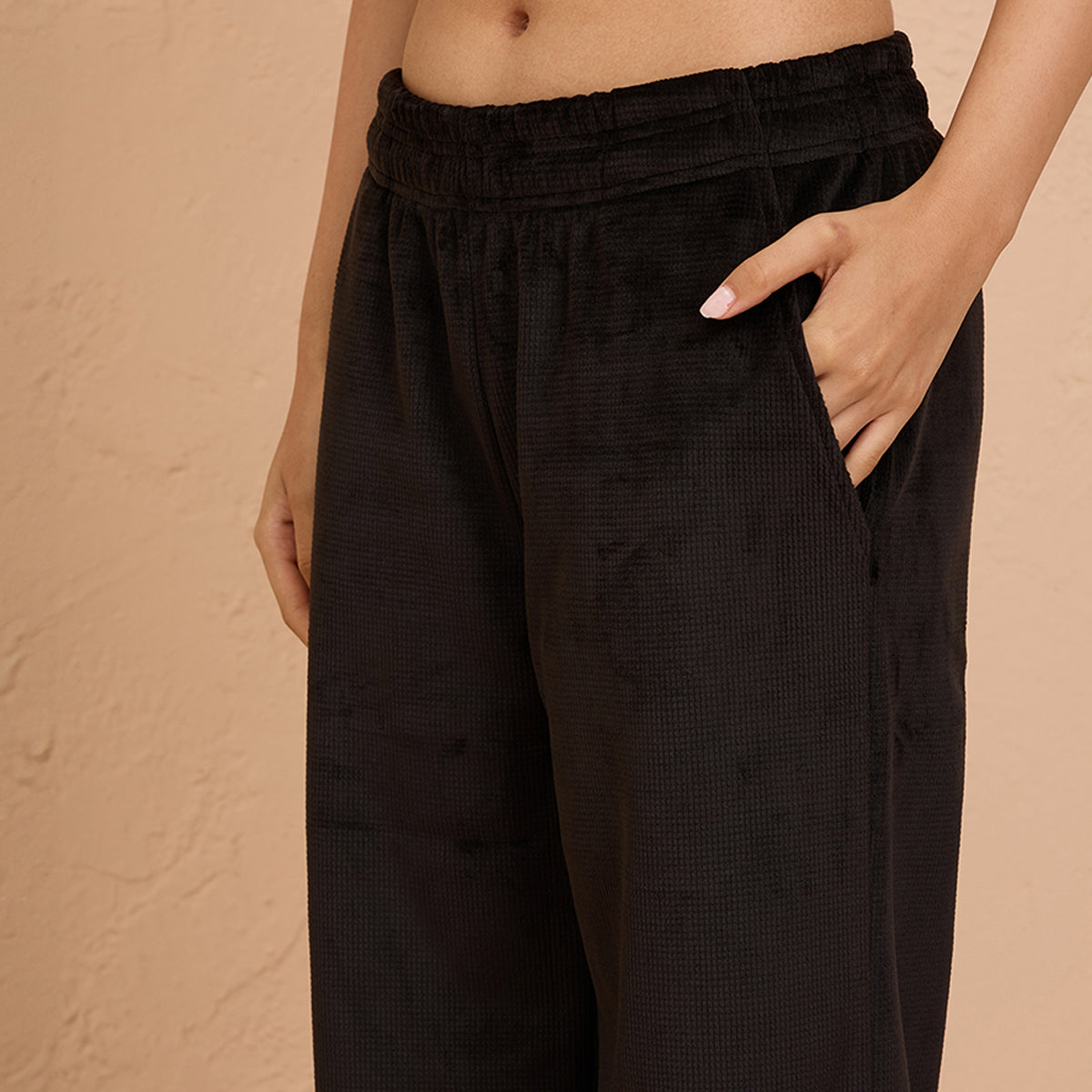 Velour Flared Pants in Super Soft Luxe Texture -NYS919-Black