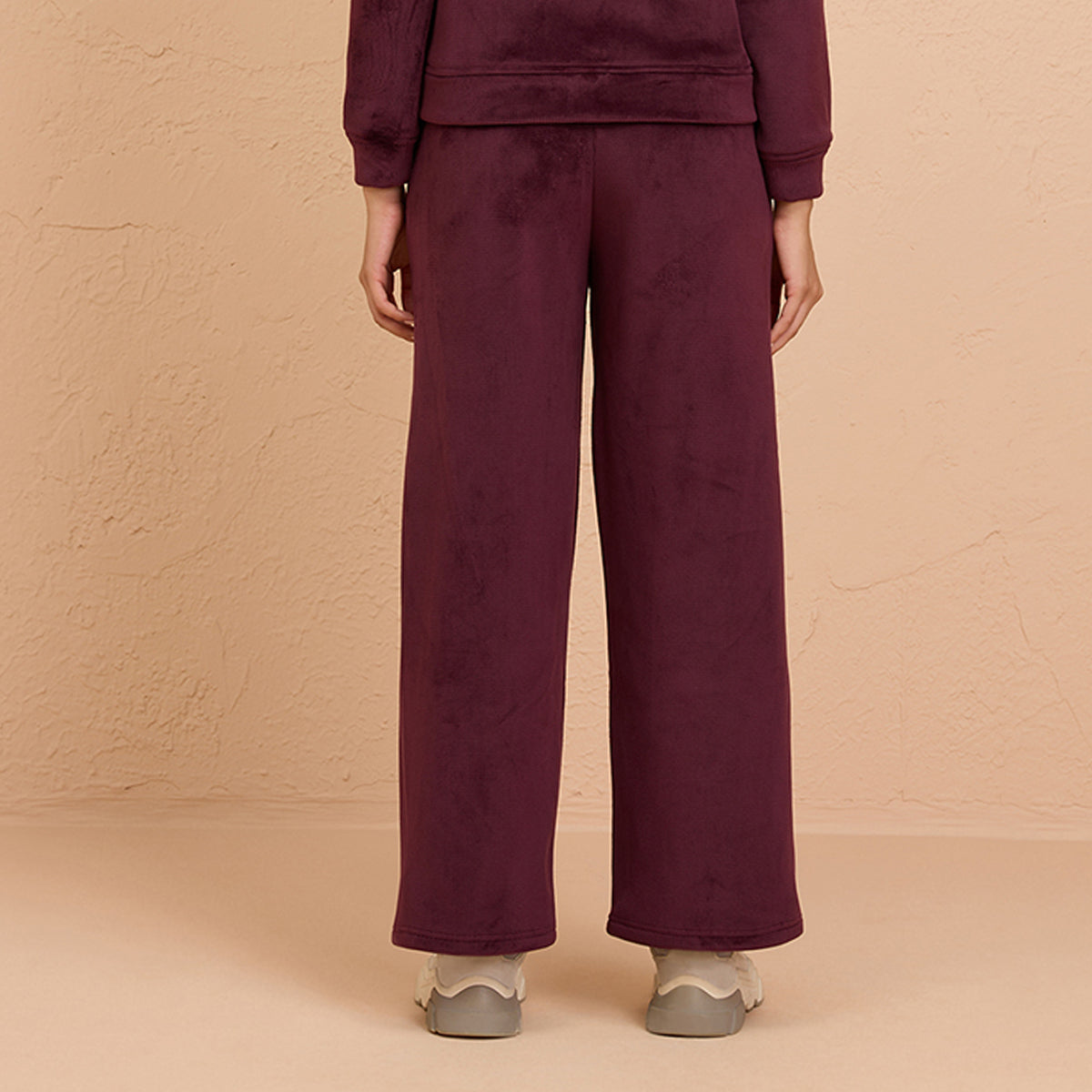 Velour Flared Pants in Super Soft Luxe Texture -NYS919-Wine