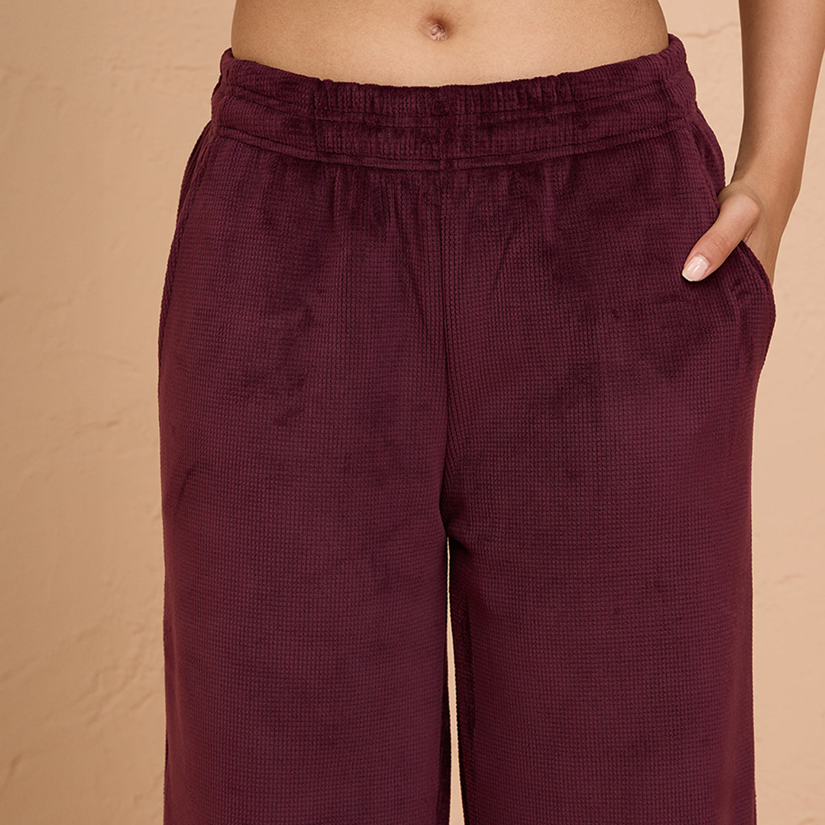 Velour Flared Pants in Super Soft Luxe Texture -NYS919-Wine