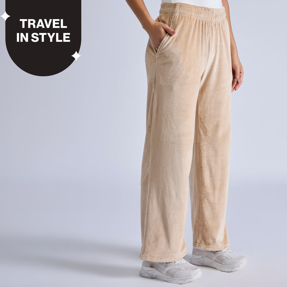Nykd By Nykaa Cozy Textured Velour Pants With Super Soft Brushed Inner Nys919 Beige