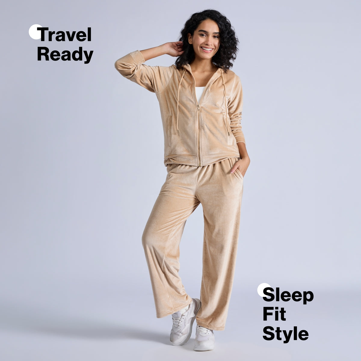 Nykd By Nykaa Cozy Textured Velour Pants With Super Soft Brushed Inner Nys919 Beige