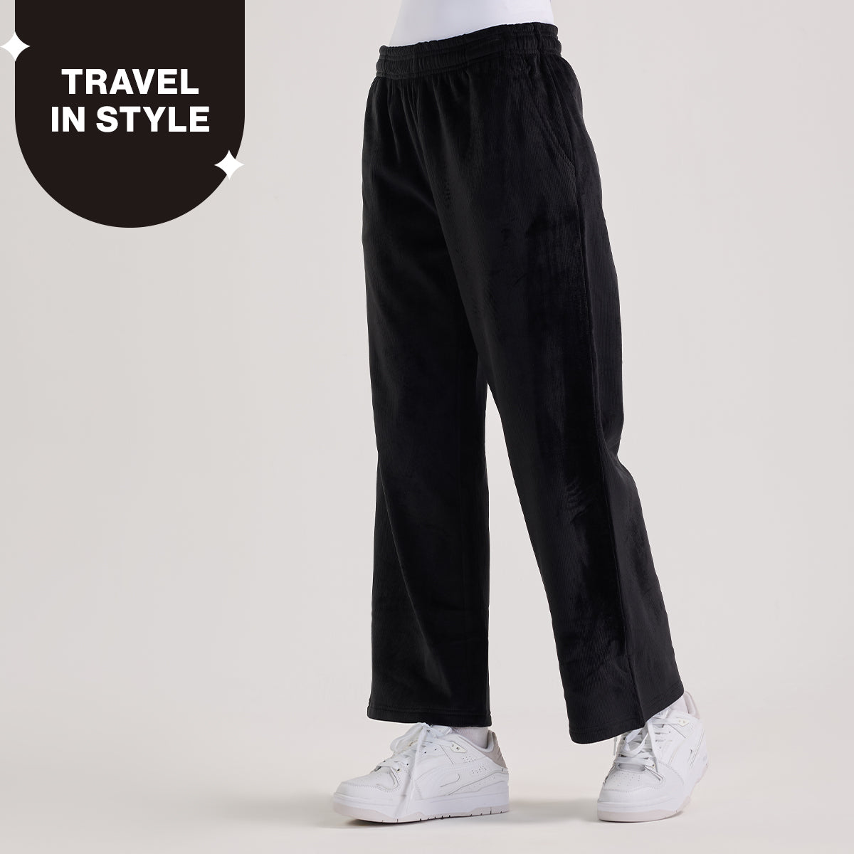 Velour Flared Pants in Super Soft Luxe Texture-NYS919-Black