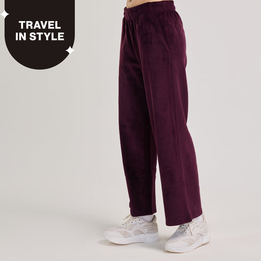 Velour Flared Pants in Super Soft Luxe Texture-NYS919-Wine