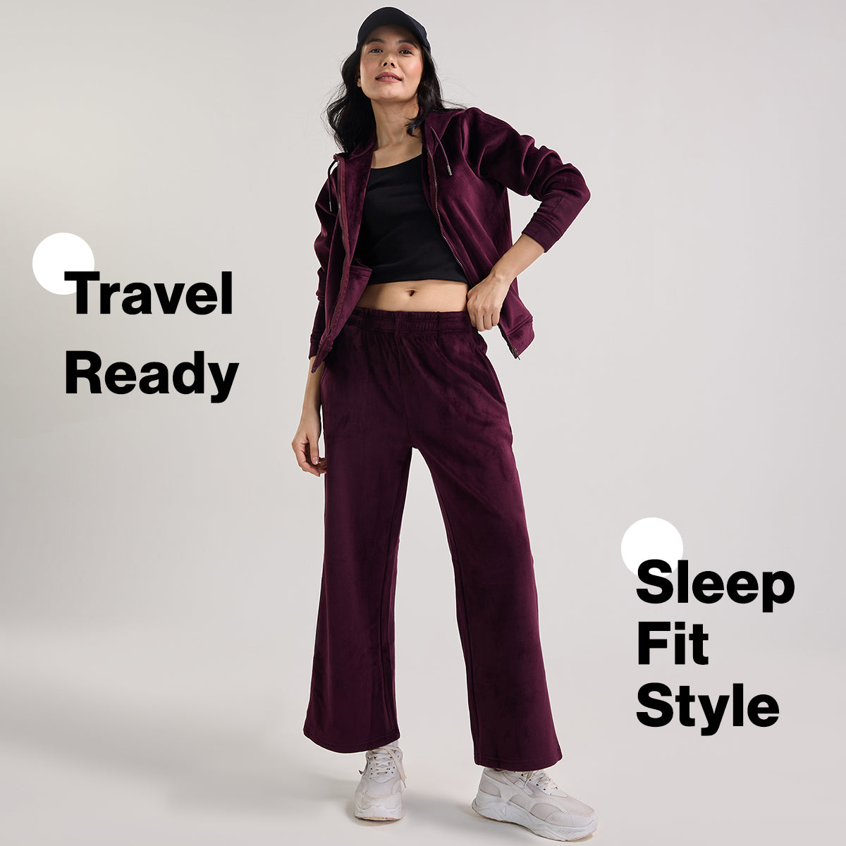 Velour Flared Pants in Super Soft Luxe Texture-NYS919-Wine